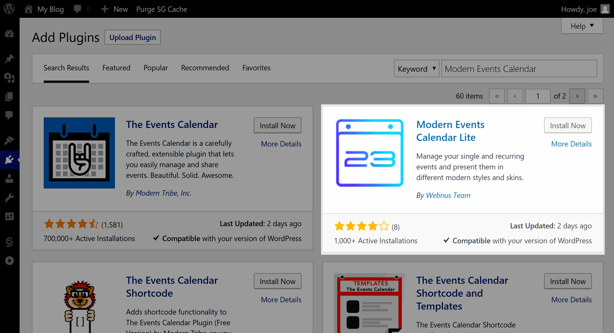 Instalați pluginul Modern Events Calendar