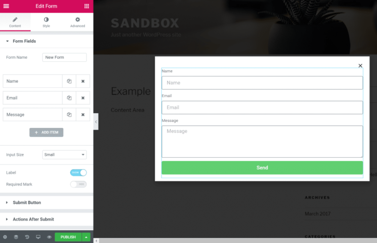 Interfaccia del generatore di popup di Elementor Pro