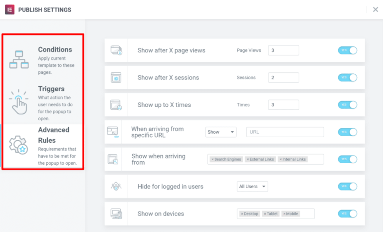 Regole di attivazione di Elementor Pro