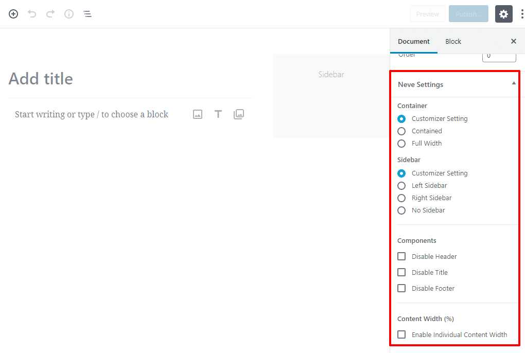 Controlli della pagina Neve