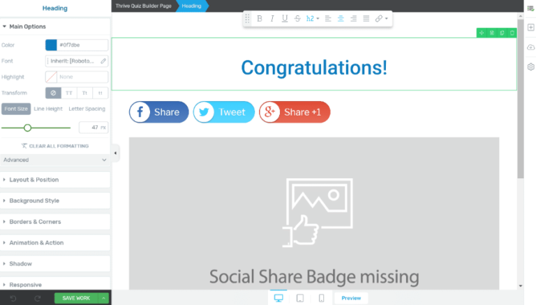 ドラッグアンドドロップの結果ページビルダー
