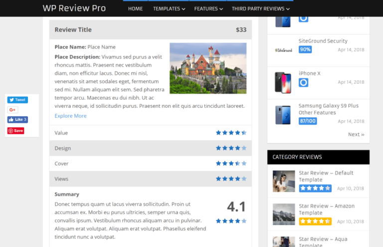 Exemplu WP Review Pro