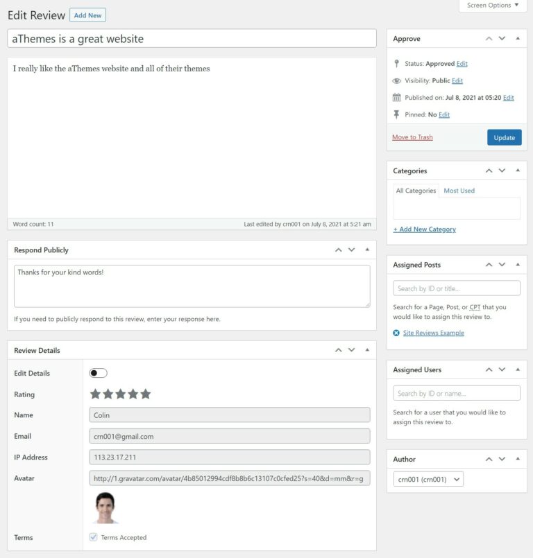 Site Reviews backend