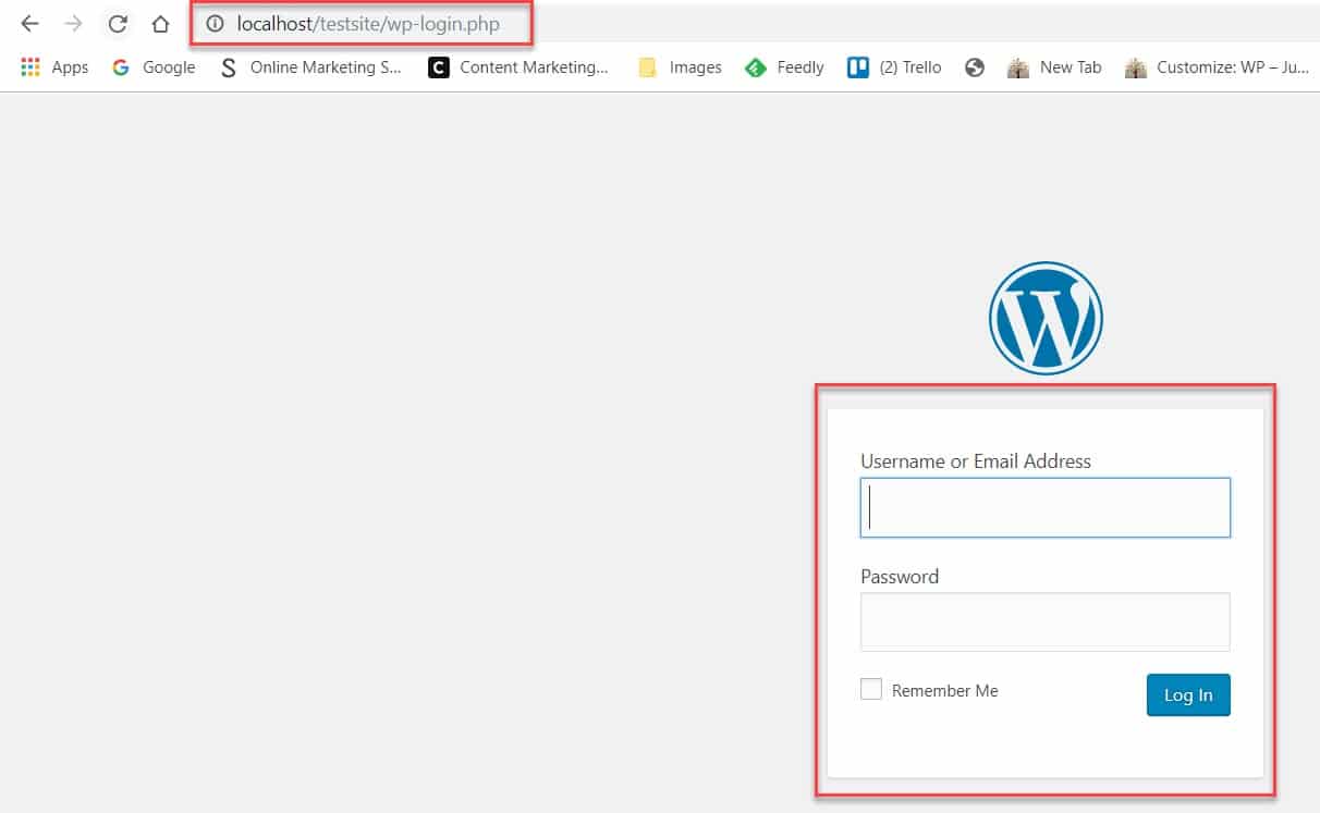 Connectez-vous à votre installation WordPress locale