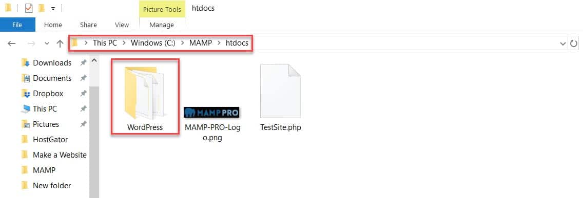 Déplacer l'installation de WordPress dans htdocs