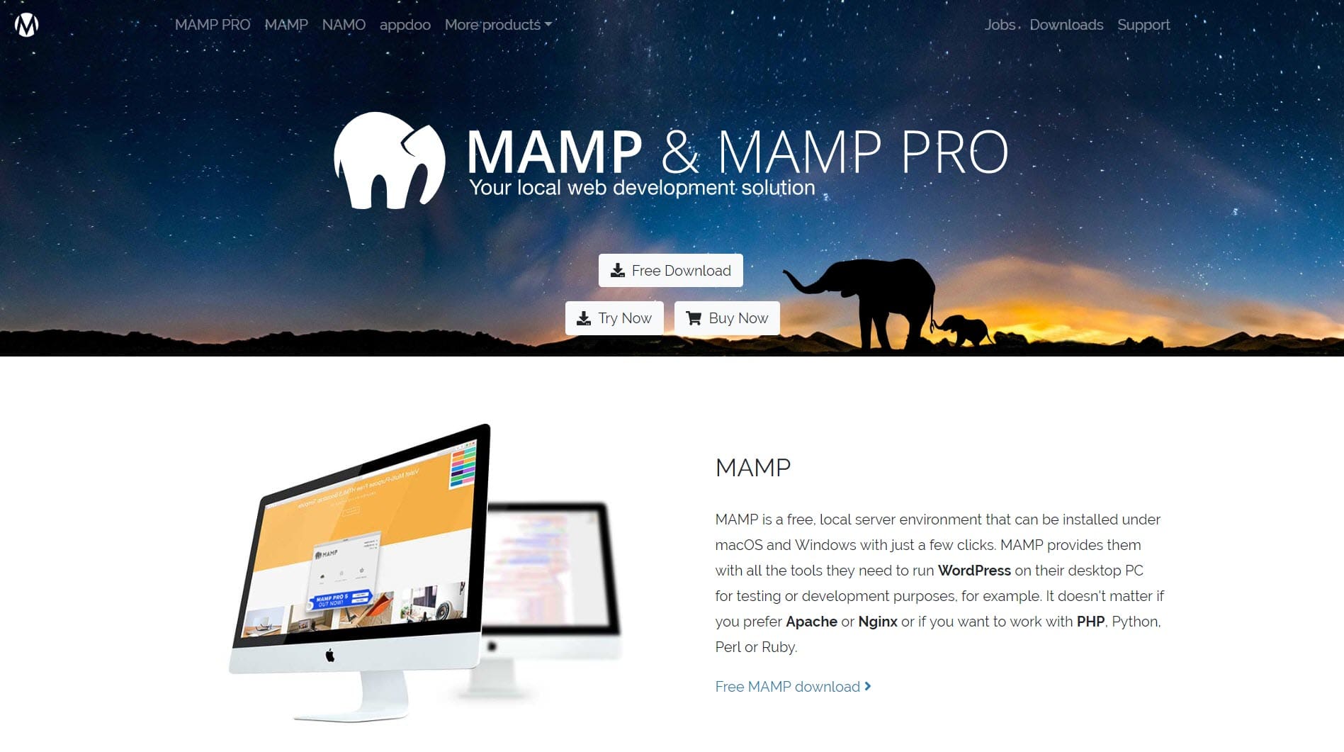 Page d'accueil MAMP