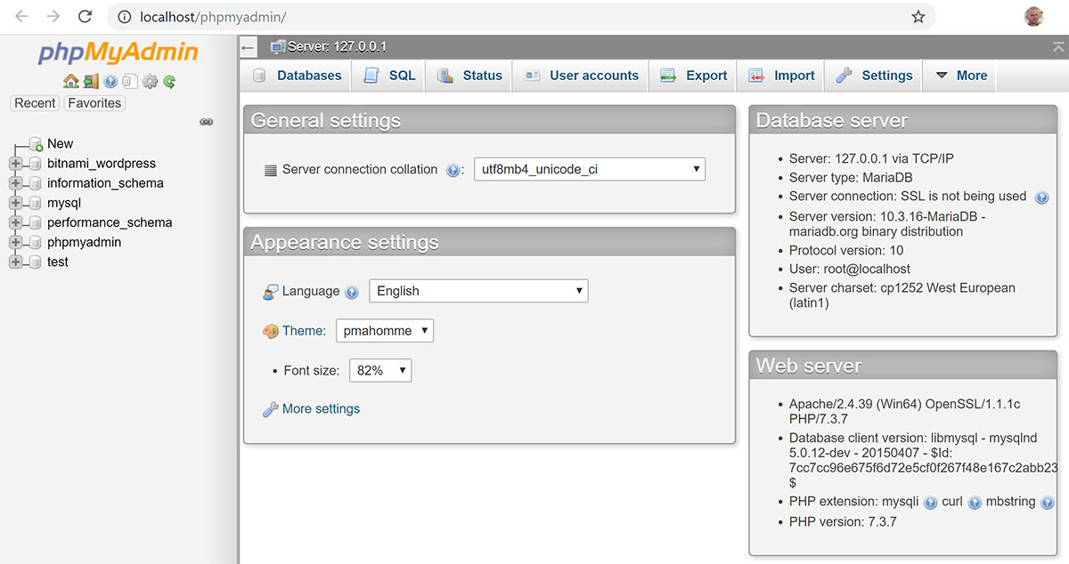 phpMyAdmin 홈페이지