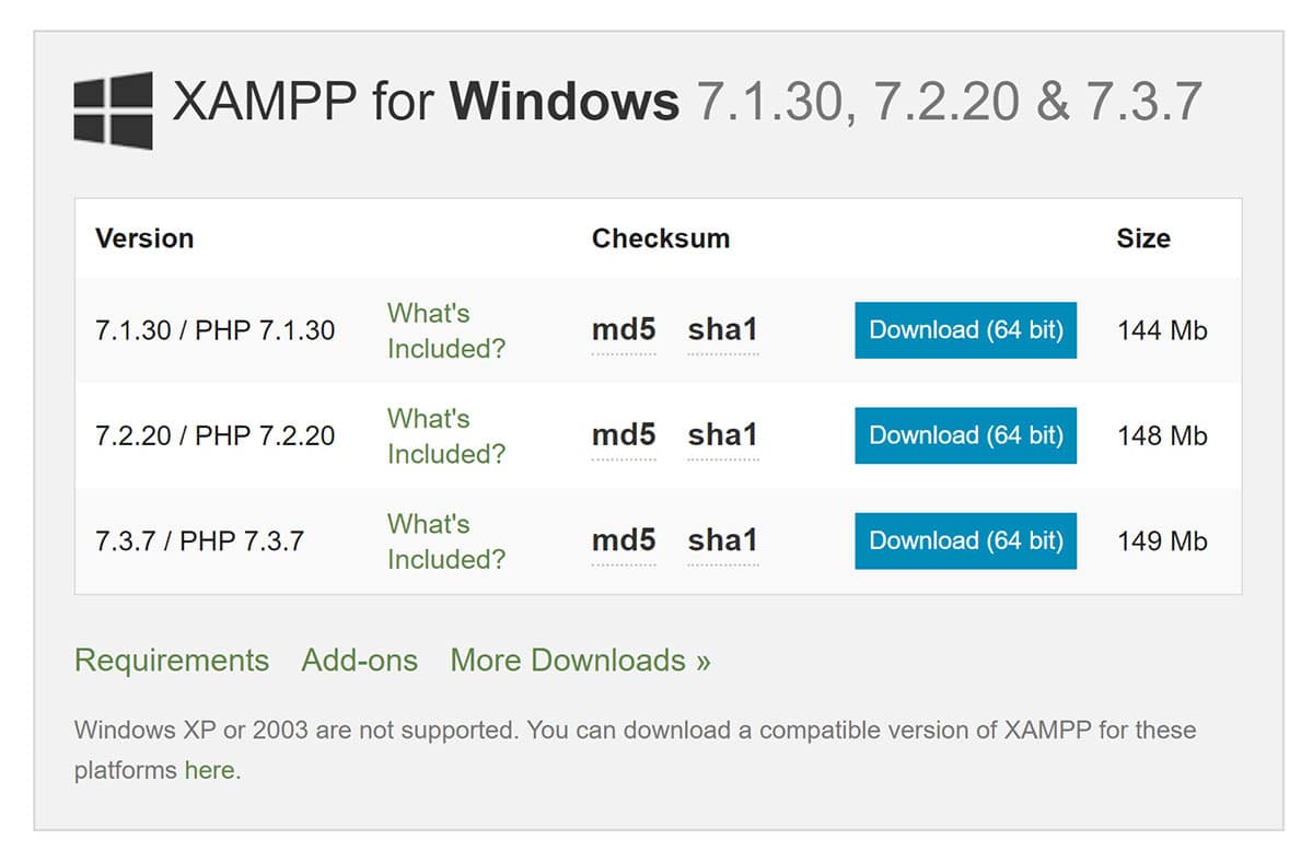 XAMPP 윈도우 다운로드