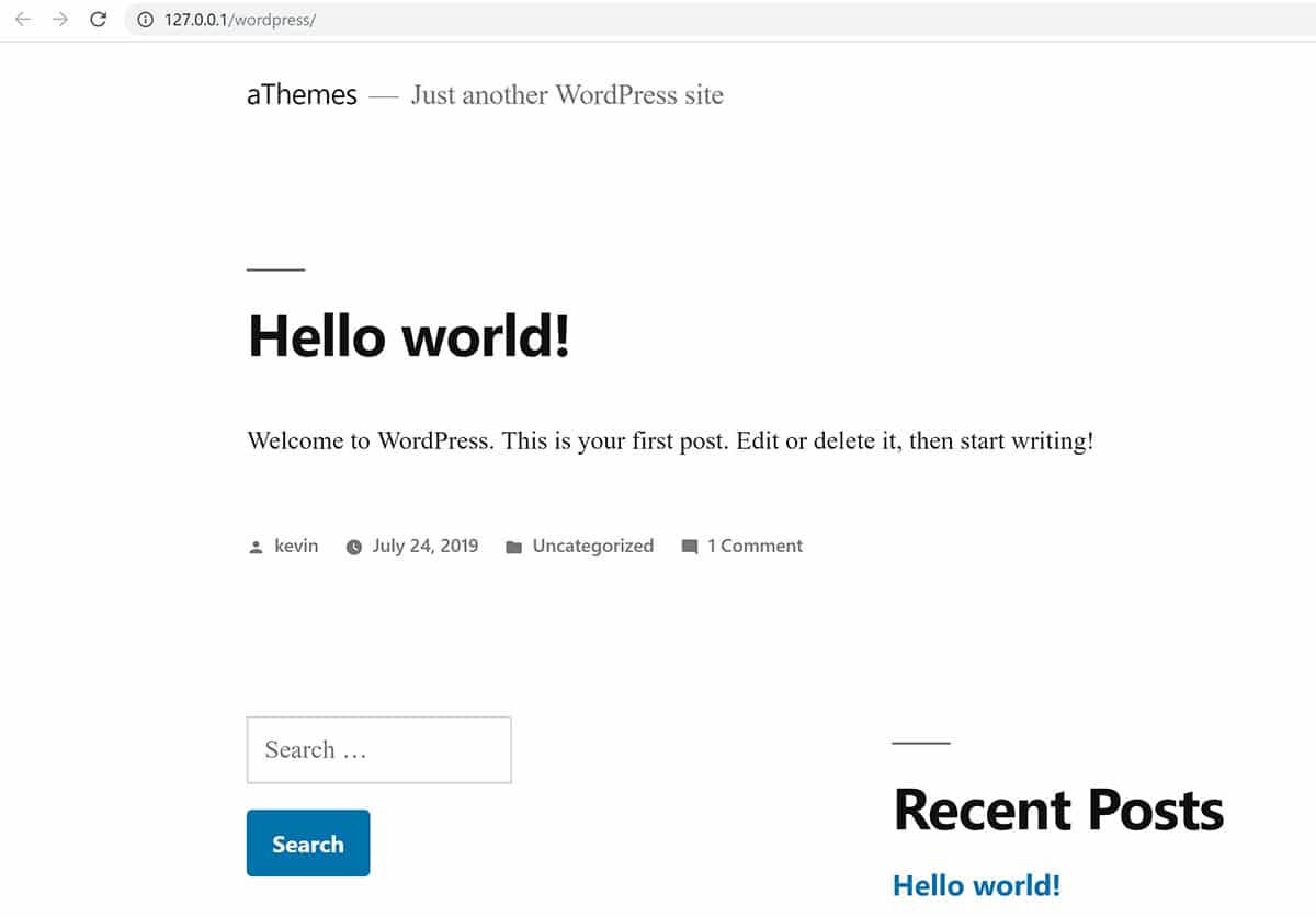 Bitnami와 함께 설치된 WordPress 프론트엔드
