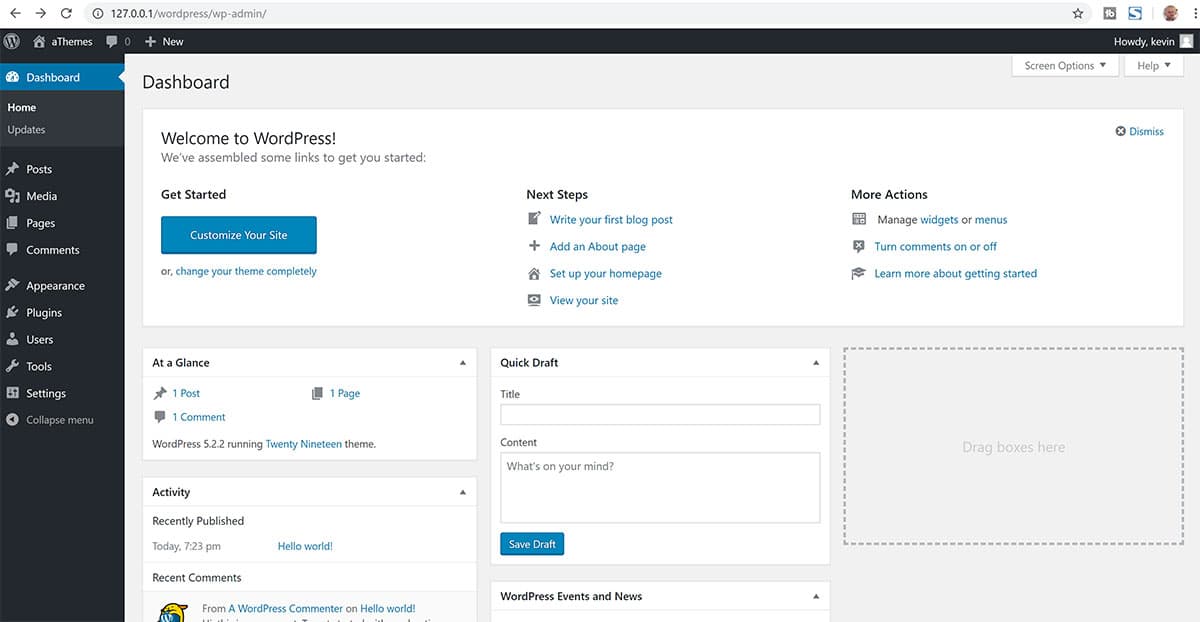 Bitnami와 함께 설치된 WordPress 관리 영역