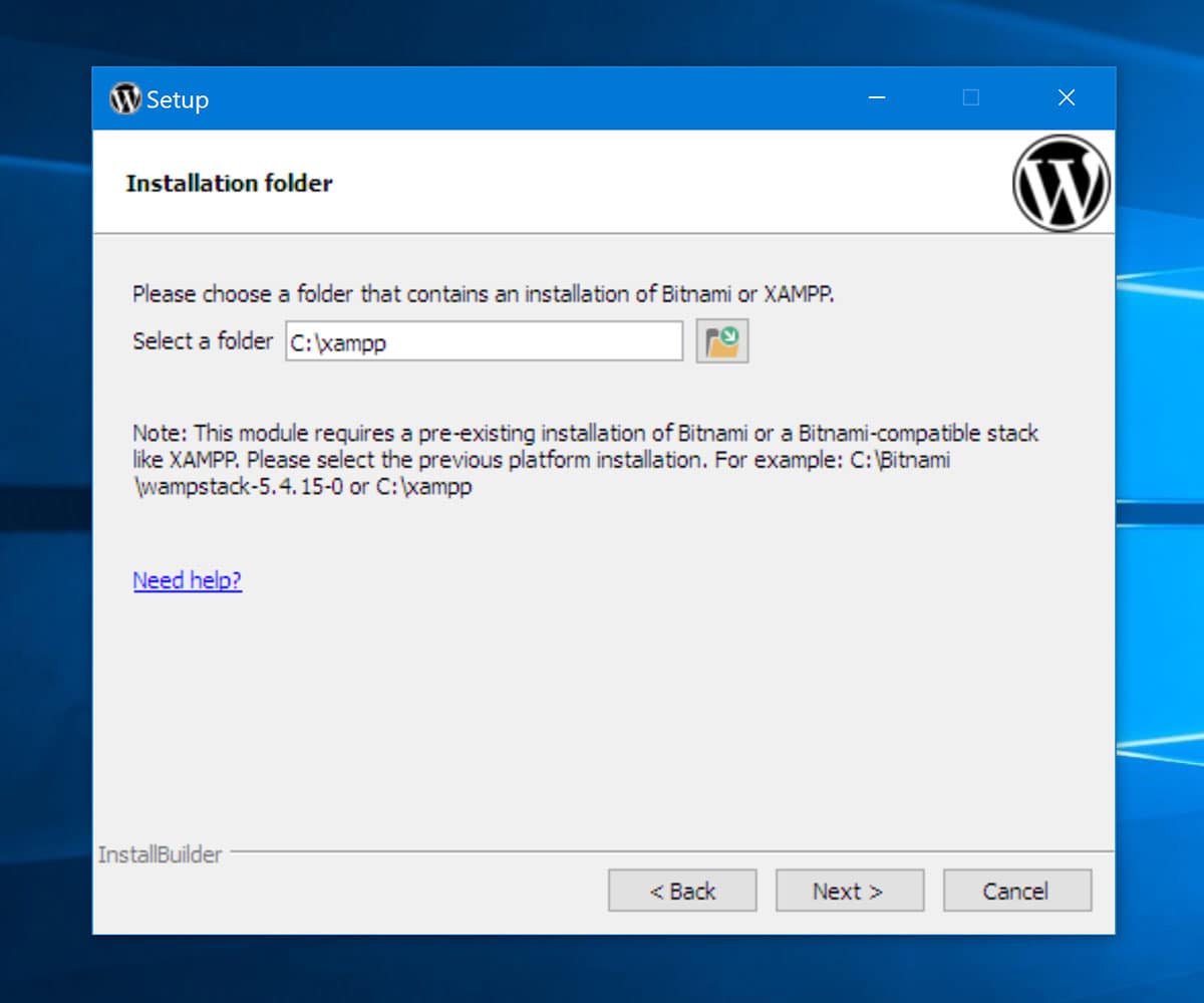 XAMPP 설치 폴더 선택