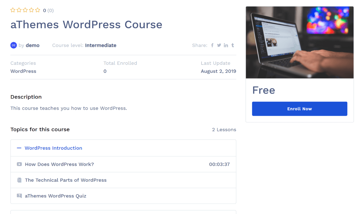 Exemple de cours dans Tutor LMS