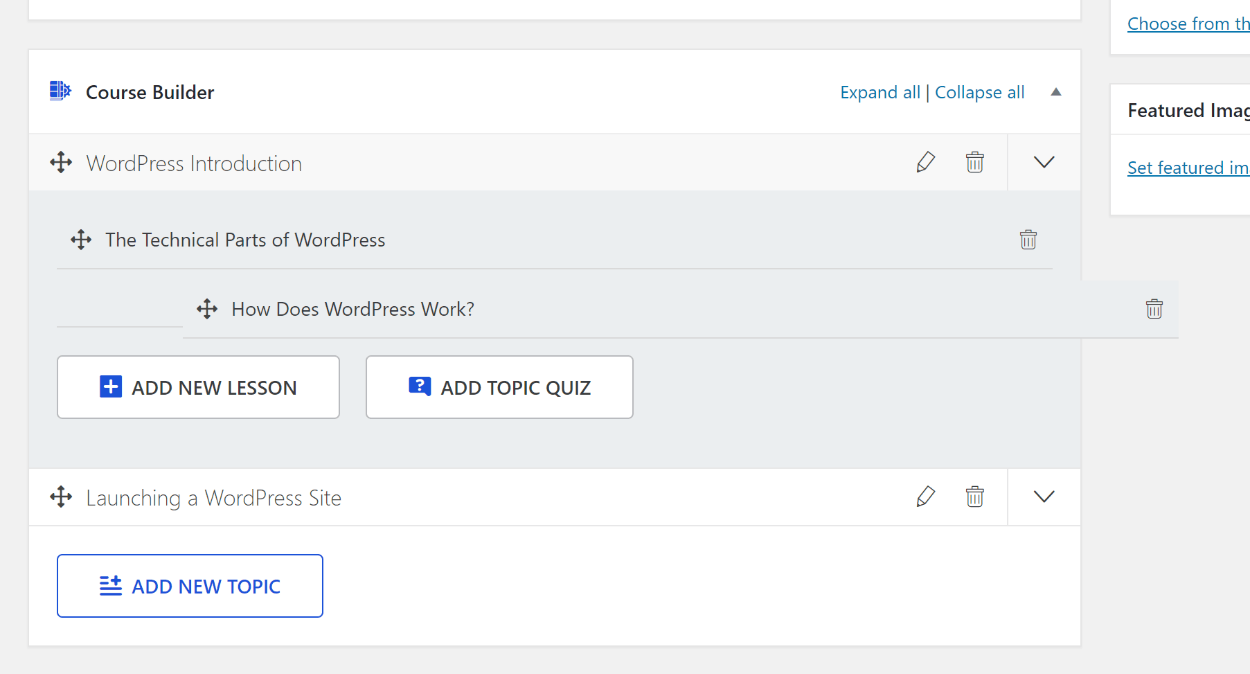 Interface utilisateur glisser-déposer Tutor LMS