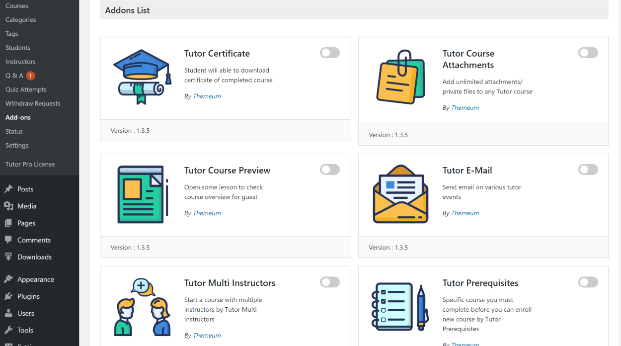 Examen des modules complémentaires par Tutor LMS