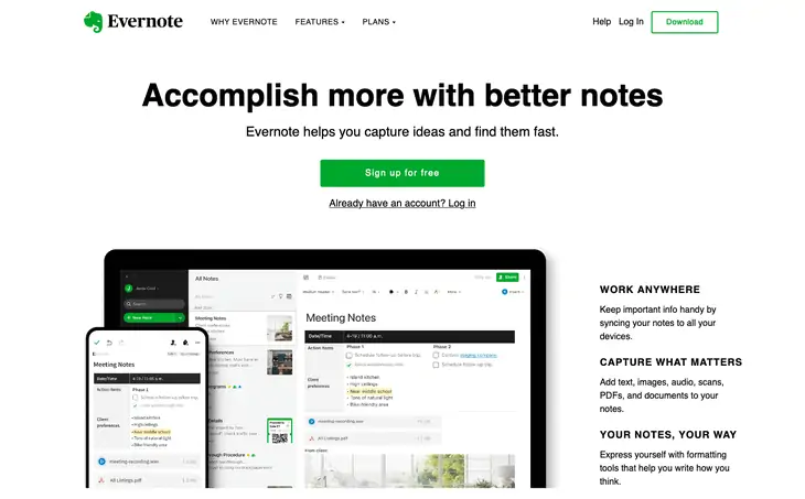 La mejor aplicación para tomar notas de Evernote