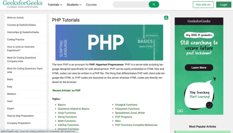 Tutoriales PHP de GeeksForGeeks
