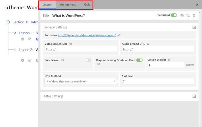 Configuración de lecciones de LifterLMS
