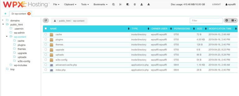 WPX Hosting file manager. مدير ملفات استضافة WPX