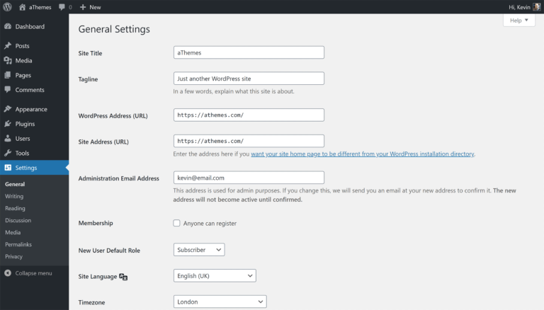 การตั้งค่าทั่วไปของ WordPress