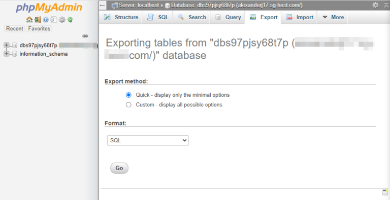 Esportare i contenuti del tuo database