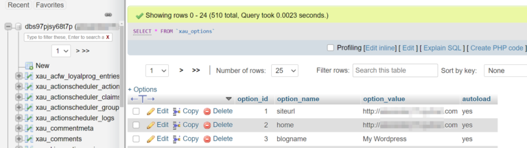 Modifica dell'URL del sito e delle righe home nel database