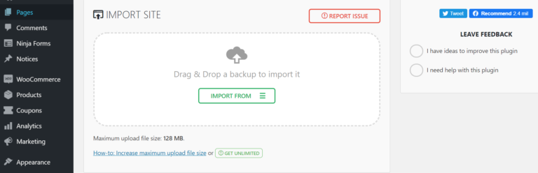 Scegliere quale file importare per il tuo server live