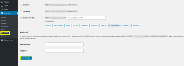 La pagina Impostazioni Permalink in WordPress.
