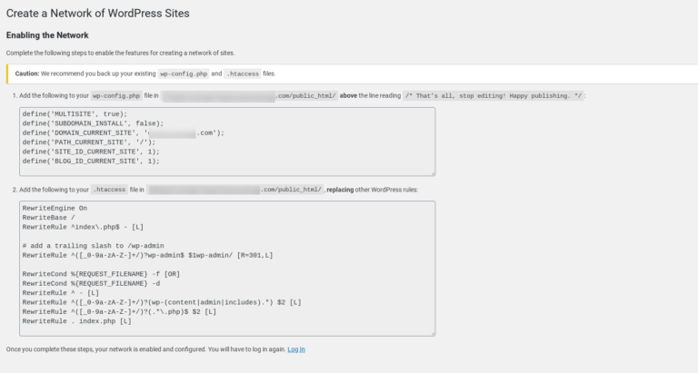 Die Codeschnipsel zum Installieren eines WordPress-Multisite-Netzwerks.