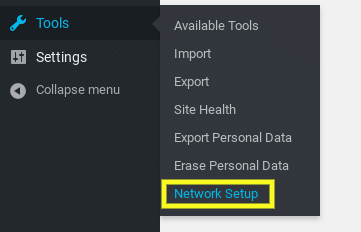 Die Option „Netzwerkeinrichtung“ in WordPress.