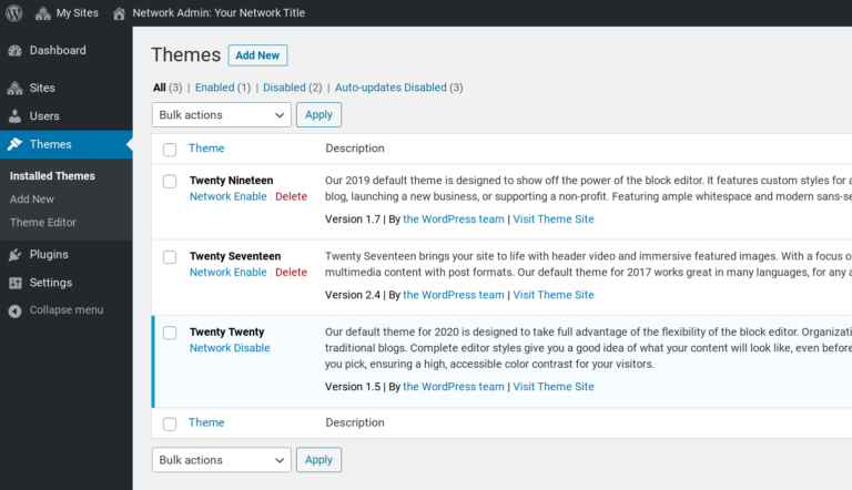 Die WordPress Multisite-Designseite.