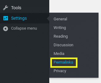 Der Menüpunkt Permalinks-Einstellungen in WordPress.