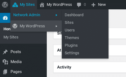 Die WordPress Multisite-Menüpunkte.