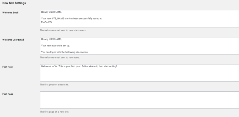 Die neuen Seiteneinstellungen in WordPress Multisite.