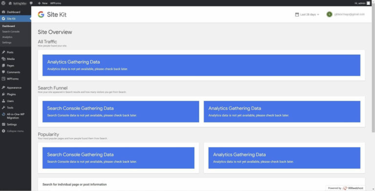 El complemento Site Kit configurado en WordPress.