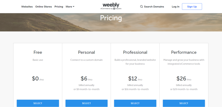 Prezzi Weebly