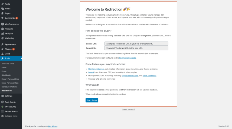 La procedura guidata per l'onboarding del reindirizzamento.