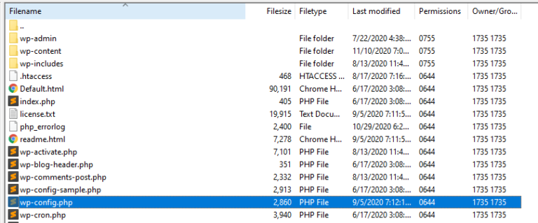 Individuazione del file wp-config.php