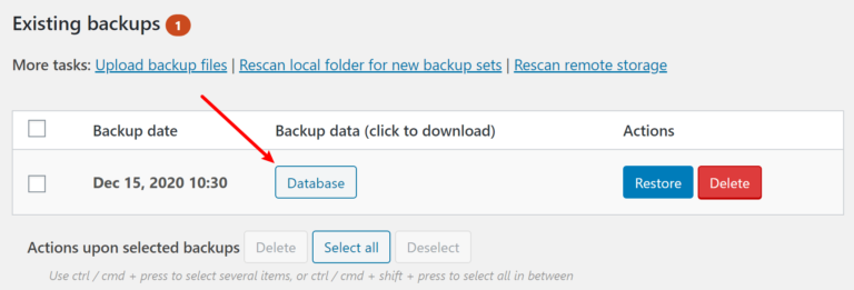 Ripristino da file di backup