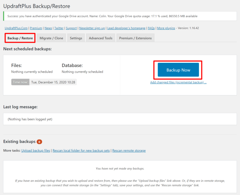 Fai il tuo primo backup