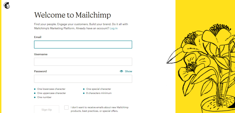 Processo di registrazione Mailchimp