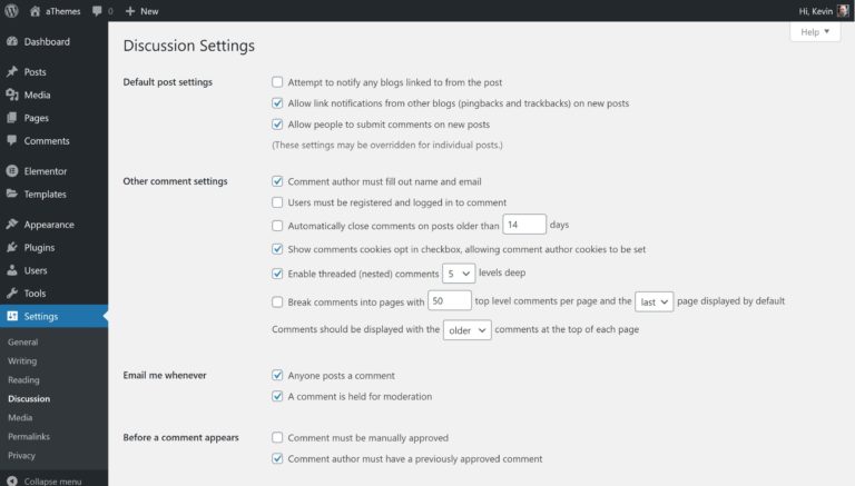 Impostazioni di discussione di WordPress