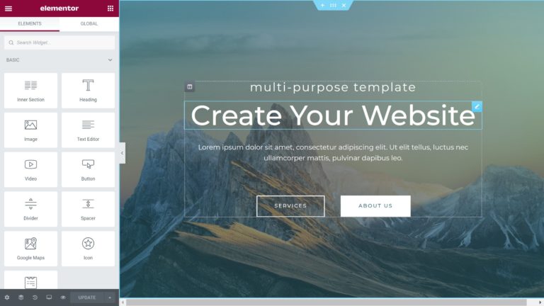 Interfaccia utente di Elementor