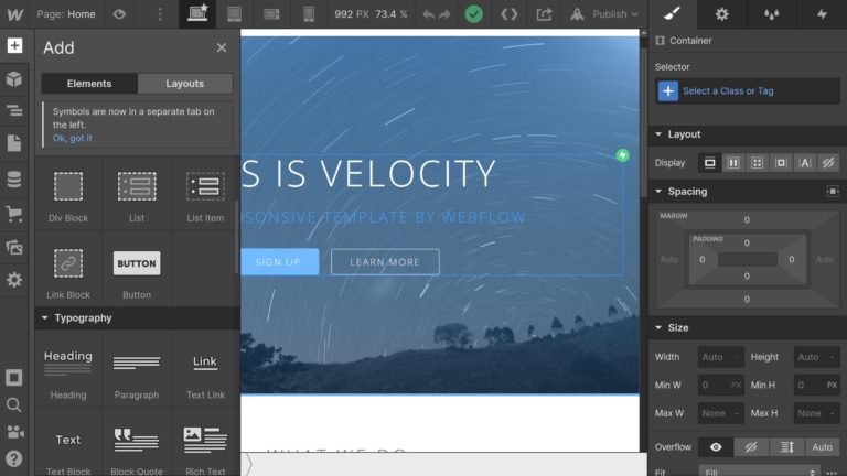 Elementi in WebFlow