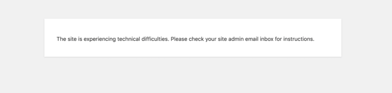 Il messaggio di errore "Questo sito sta riscontrando difficoltà tecniche" in WordPress.