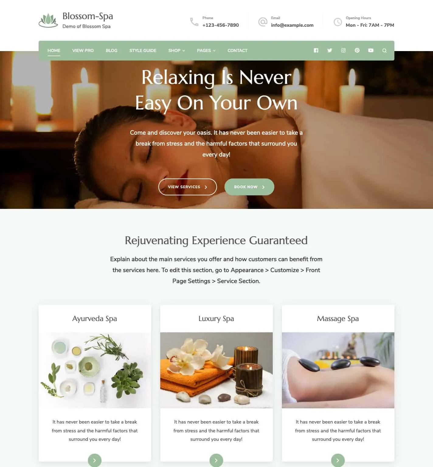 Tema WordPress gratuito Blossom Spa