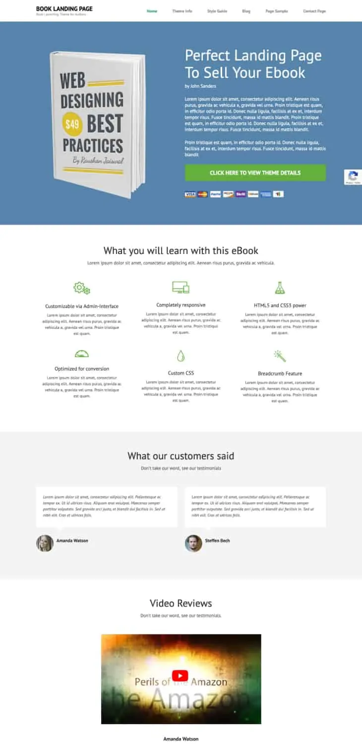 Pagina di destinazione del libro Tema WordPress gratuito