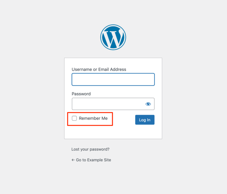 L'opzione Ricordami nella schermata di accesso di WordPress.