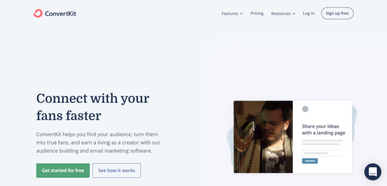 Pagina iniziale di ConvertKit