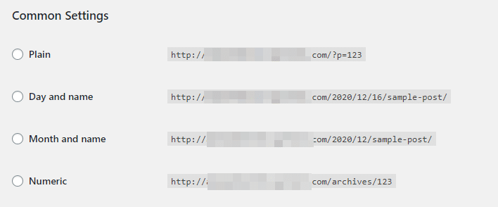 Configurazione delle impostazioni dei permalink in WordPress.