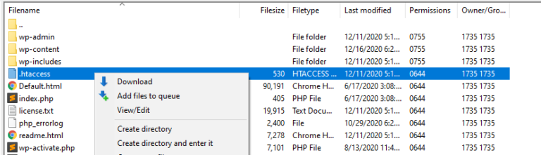 Modifica del tuo file htacess tramite FTP.